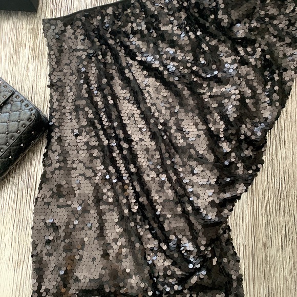 Aqua Black One Shoulder Sequins Dress Size 2 - Picture 2 of 4